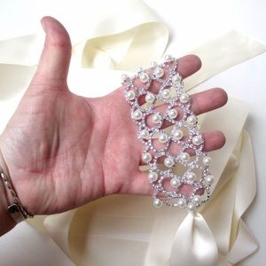 Wedding Dress Satin Sash- Pearls & Rhinestones 😍